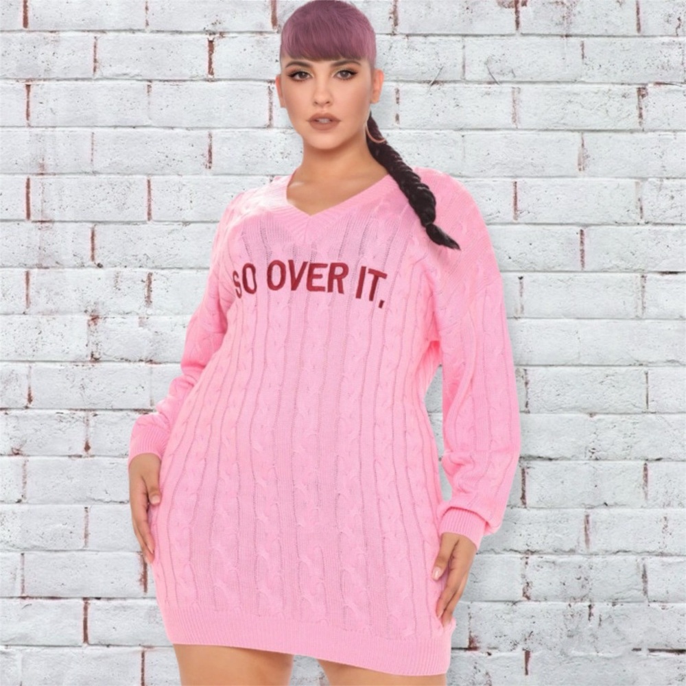 Pink Cable Knit Sweater Dress